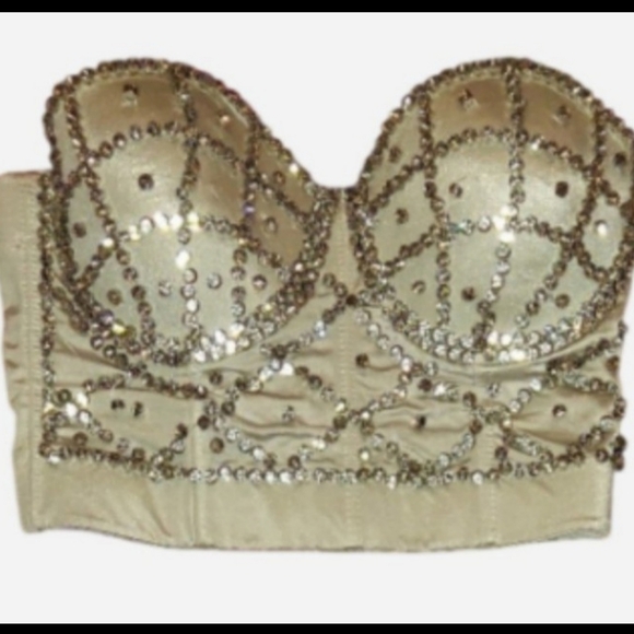 White Rhinestone Corset Bustier Top - Picture 2 of 15
